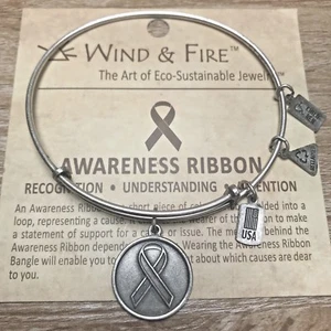 Pulsera Cinta Conciencia Viento y Fuego Cáncer Plata Rusa Ampliable - Imagen 1 de 1