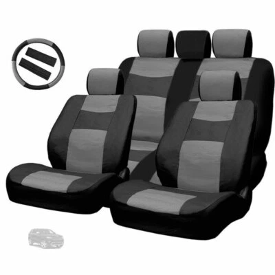 For Jeep Universal Black Gray Synthetic Leather Car Seat Covers Set - Image 1 of 4