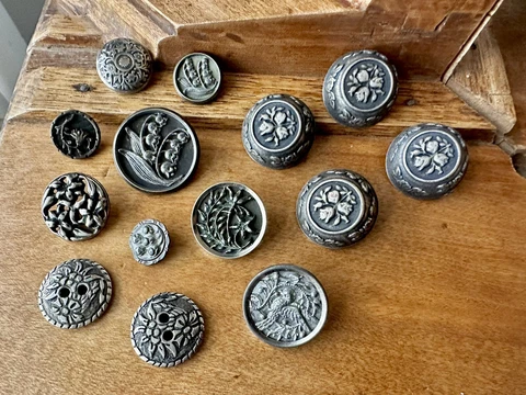 Antique Vintage Victoria Nouveau Steel Cut Flower Bird Floral Shank Button Lot Cover