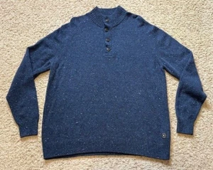 Linksoul Men's Navy Blue Wool Blend Henley Knit Sweater Size Large L EUC - Picture 1 of 5