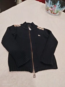 Burberry sweater Zip Up black check pattern 100% cotton Kids size 4 unisex - Picture 1 of 7