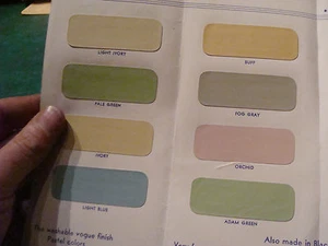 Check it out: DECO COLOR CARD--CARMOTE SOF GLOS 16 sample colors, stained a bit - Picture 1 of 5