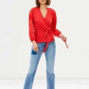 Neu mit Etikett J. Crew Wickel Top Bluse Langarm Einfarbig Rot Baumwolle Verstellbar Extra Small - Bild 1 von 8