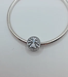 Silver Bead Charm Cross 'Blessed' S925 - Picture 1 of 5