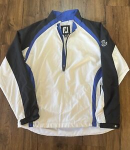 FootJoy Jacket Mens L White Blue Long Sleeve Golf 1/2 Zip Windbreaker Pockets
