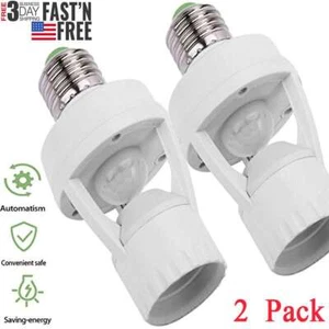 2X E27 Radar Motion Sensor Light Holder Outdoor Detector Base Switch Bulb Socket - Picture 1 of 12