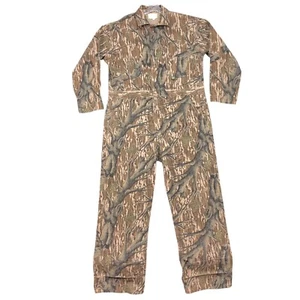 VTG Mossy Oak Coveralls Men Large Brown Camo Hunting Cotton Talon Zipper 80s USA - Picture 1 of 10