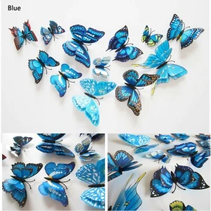 12 pcs 3d butterfly 2 layers Blue butterfly wall decor Wall Sticker - Picture 1 of 3