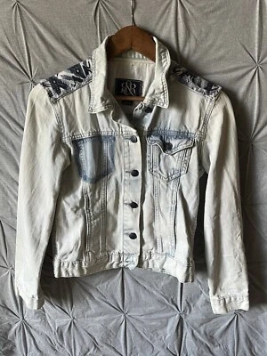 Rock & Republic Jeans Denim Jacket Womens Size XS Extra Small Patterned Back  - Image 1 of 4