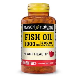 Mason Natural, Omega 3 Fish Oil 1000mg Softgels, Bonus Size 200-Count Bottle,... - Picture 1 of 8