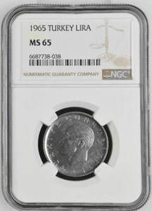 Turkey 1 Lira 1965 NGC MS 65 - Picture 1 of 2