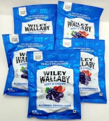 5 Bags~Wiley Wallaby Soft & Chewy Blueberry Pomegranate Licorice 4oz - Image 1 of 2