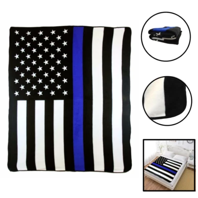 Thin Blue Line Blanket Blue Lives Matter Police fleece Blanket Support Police - Image 1 of 4