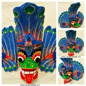 Regalo Perfecto Decoración del Hogar Pavo Real de Sri Lanka Madera Arte de Pared Máscara Escultura 8"  - Imagen 1 de 11