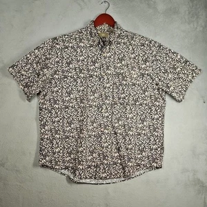 Natural Issue Black Beige Tan Leaf Hawaiian Cruise Cabana Short Slv Button Sz L - Picture 1 of 11