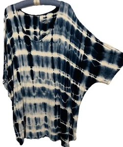 Lane Bryant Top 26/28 Blue White Tie Dye Stretch Knit Shirt Blouse Plus Size - Picture 1 of 5