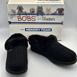 Skechers Damen Gr. 10 Memory Foam Bobs Slipper Schuhe schwarz Kunstfell gefüttert NEU - Bild 1 von 8