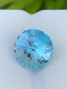 11.03ct Swiss Blue Topaz Brilliant Round Cut Loose Gemstone 13mm Origin Brazil - Picture 1 of 10