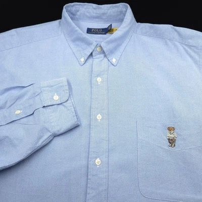 NEW- Ralph Lauren Button -Polo Bear- Shirt -2XLT TALL Blue Oxford -Pocket- Dress - Image 1 of 4