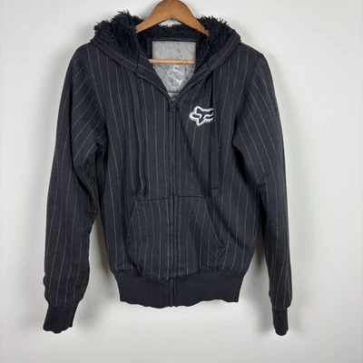 Y2K Fox Racing Sasquatch Hoodie Sweatshirt Mens Small Black Fur Lined Skater Vtg - Image 1 of 4