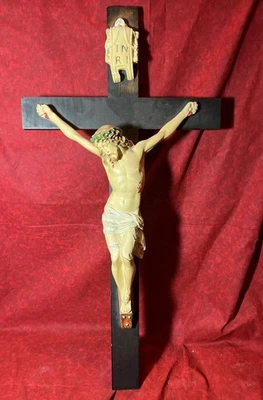 Antiguo Crucifijo Luminoso Americano Grande Cristo Corpus en Cruz Cristiana de Madera Foto 1 de 4