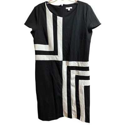 New York and Company Stretch Black and White Midi Shift Dress - Size XL - Image 1 of 4