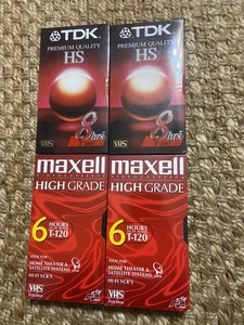 4 Pack TDK HS 8 Hour VHS Tapes T-160 Premium Quality Maxwell 6 Hour - New! Media - Picture 1 of 2