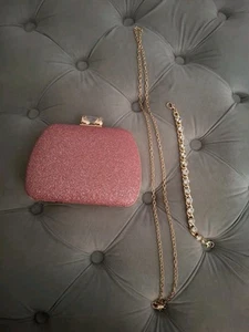New Small Pink Glitter Handbag With Choice Of Handles,wedding, Bride,party, - Picture 1 of 9