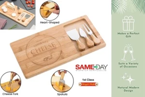 New Bamboo Cheese Board Gift Set | Charcuterie Board with 3 Piece Cheese Tool - Picture 1 of 12