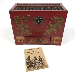 Portagioie vintage abaco legno cinese laccato drago fenice 10,2" con libro - Foto 1 di 20
