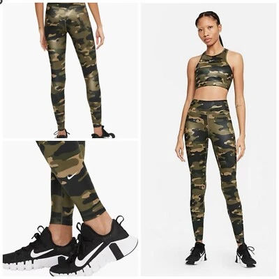 Nike Mujer One Dri-FIT Tiro Medio Largo Completo Verde Camuflado Leggings Talla Pequeña $70 Foto 1 de 4