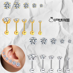  Ear Cartilage Helix Surgical Steel Cubic Zirconia Studs With Screw On Backs Ear
