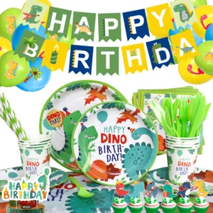 Dibujos animados dinosaurios niños fiesta cumpleaños decoración globo pancarta suministros de vajilla - Imagen 1 de 19