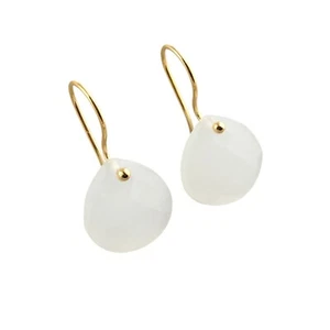Charm Chalcedony Hydro Quartz Heart Shape 24k Gold Plated Drop Dangle Earrings - Picture 1 of 20