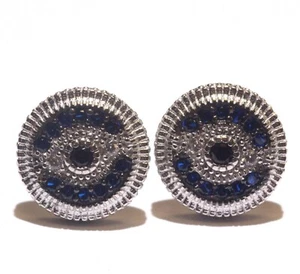 925 sterling silver Blue gemstone Black White CZ Evil Eye stud earrings 2.6g NEW - Picture 1 of 7