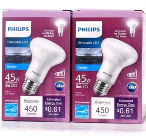 2 Ct Philips 5w Dimmable LED Daylight 450 Lumens Indoor R20 Flood Light Bulb - Picture 1 of 1