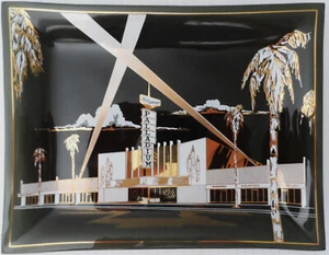 Vintage Hollywood Palladium Tablett Schale Teller Rauch Schwarz Glas mit Blattgold & - Bild 1 von 2