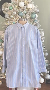 Men’s Lands End Supima No Iron Oxford Cotton Button Down 20-37 TALL Blue Stripe - Picture 1 of 7