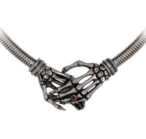 Alchemy Gothic Take Me With You Necklace Red Wedding Ring Skeleton Hands P941 - Picture 1 of 4