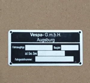 Placa de chasis VESPA VBA GS VNA VBB SUPER SPRINT NÚMERO DE MARCO G.m.b.H. Augsburgo - Imagen 1 de 8
