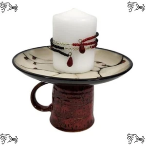 Upcycled Mug Candle Holder, Jewelry Tray, Soap Dish, Sponge Holder, Bracelet Red - Picture 1 of 6