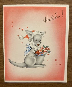 Tarjeta de felicitación de Feliz Navidad vintage de los años 40 con sobre canguro Santa P2A - Imagen 1 de 17