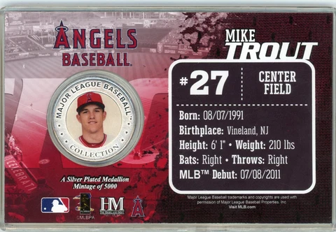 Highland Mint MIKE TROUT Silver Plated Medallion /5000 - Los Angeles Angels Cover