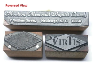 3-pc Vintage Letterpress Advertising Printing Die Blocks Moulton Cole VirTis - Picture 1 of 8