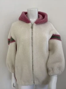 Women’s Hooded Sheepskin / Suede Leather Jacket Pockets L-XL / 14-16 - Bild 1 von 14
