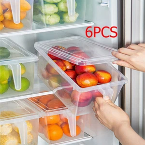 6pcs Refrigerator Organizer Fridge Storage Box Fresh Vegetable Fruit Boxes Drain - Picture 1 of 8