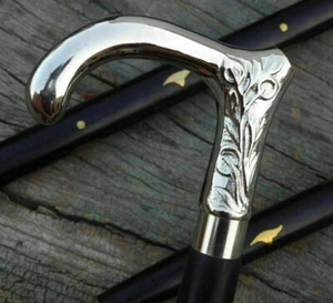 Solid Silver Victorian Style Head Handle Walking Stick Cane Vintage gift - Picture 1 of 3