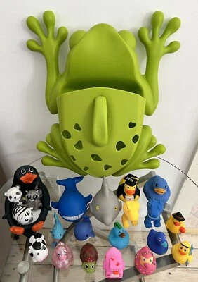Boon XL Árbol Rana Bañera Cuchara Juguete Soporte de Almacenamiento Carrito y 20+ Juguetes de Baño Lote Foto 1 de 4