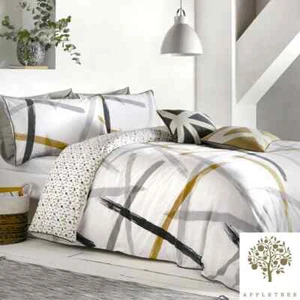 Duvet Cover Bedding Set 100% Cotton Leda Reversible By Appletree Grey & Ochre - Picture 1 of 8