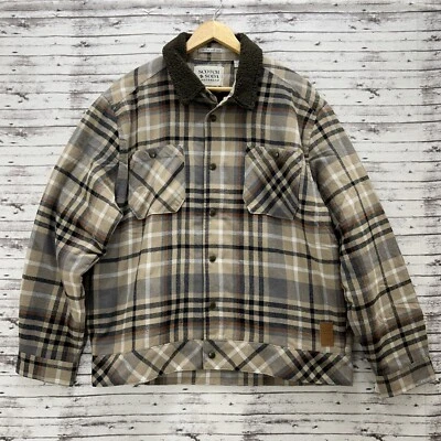 Scotch & Soda Sherpa Lined Plaid Flannel Jacket Men's Large Tan Brown Mocha NEW - Image 1 of 4